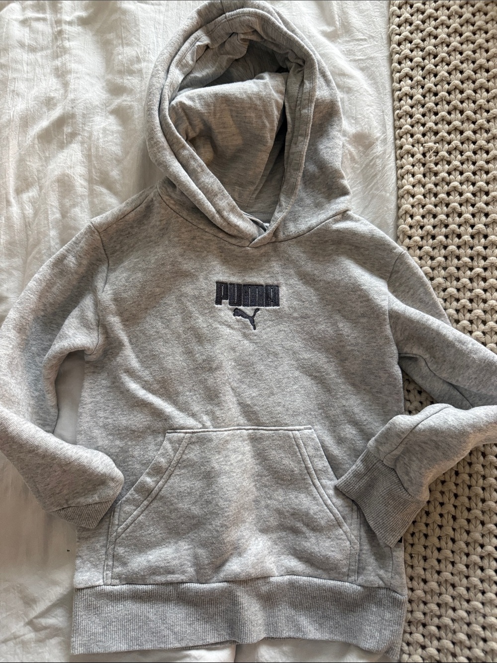 Puma Gray Kids Hooded Sweatshirt with Embroidered Logo